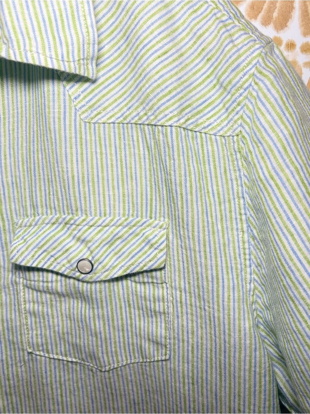 100% Linen Coastal Stripe Button-Up Shirt | Euro Summer Resort Casual - Picture 7 of 8